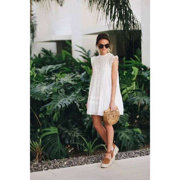 FREE PEOPLE Shea Smocked Yoke Shift Minidress in Ivory Size X-Small - Picture 2 of 12